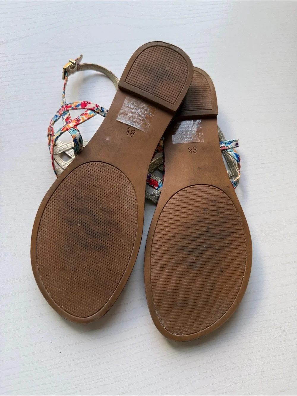 Kelly & Katie Multicolor Braided T-Strap Sandals with Brown Footbed